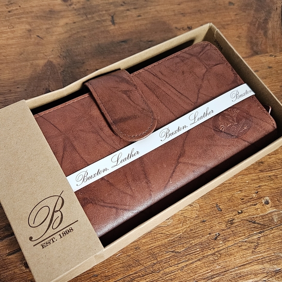Buxton Brown Leather Wallet Womens Bifold New In Box W/ Photo Holder Insert - Picture 13 of 13